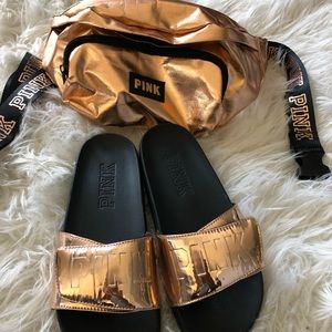 PINK Rose Gold Fanny Pack and Matching Slides
